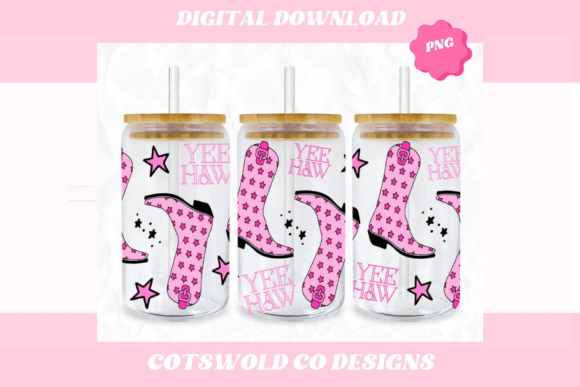 Pink Western Cowgirl Boots Cup Wrap PNG Graphics