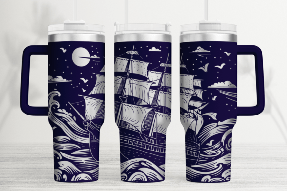 Pirate Ship 40oz Laser Tumbler Wrap SVG: Graphics for Bold Tumbler Wraps