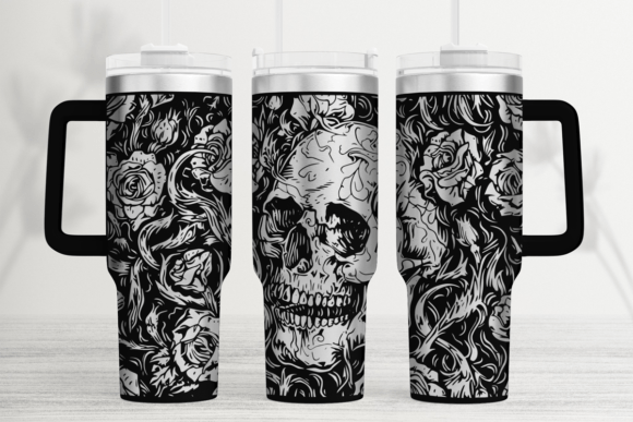 Skull Rose 40oz Laser Tumbler Wrap SVG